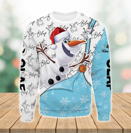 DN Chrsitmas Ugly Sweater Frozen Olaf Christmas White Blue Sweater