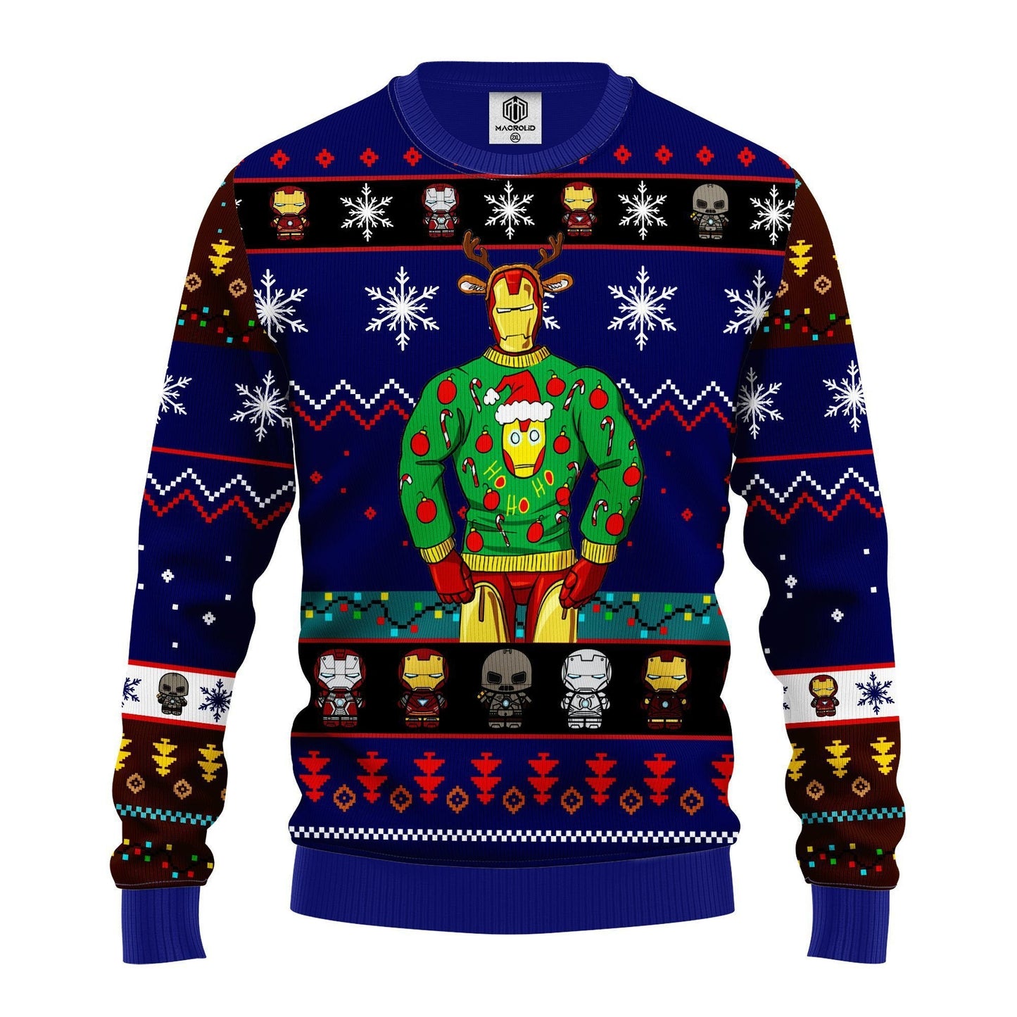 MV Christmas Ugly Sweater Iron Man In Sweater Christmas Pattern Blue Sweater