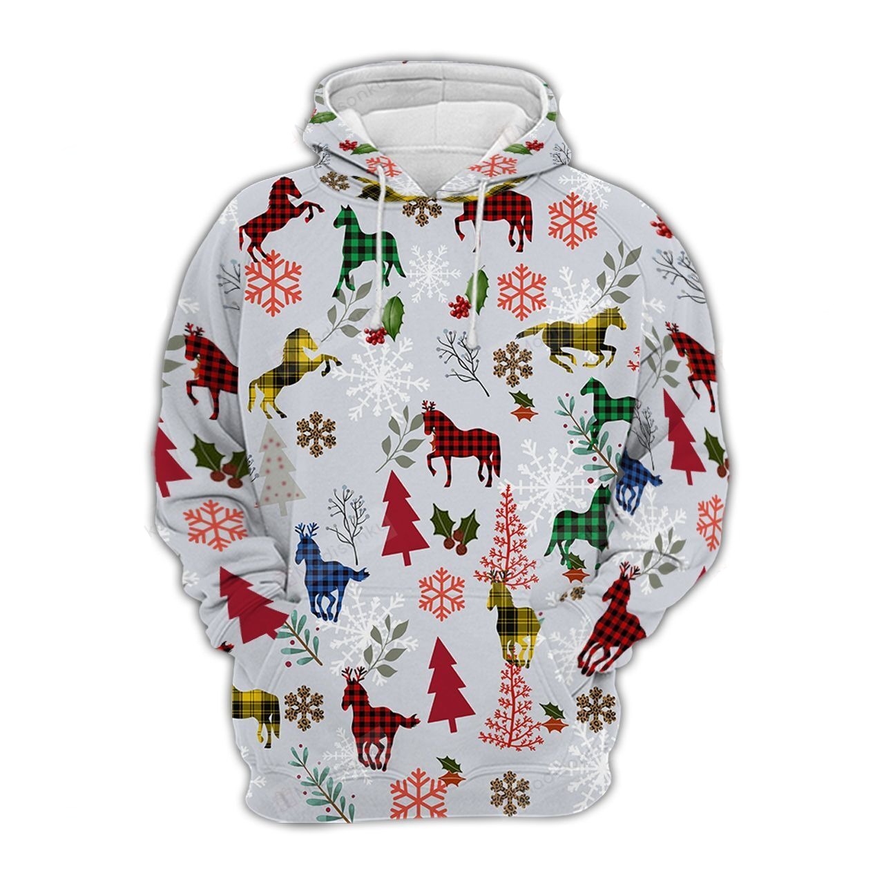 Horse Christmas Hoodie Horse Christmas Tree Snowflakes White Hoodie