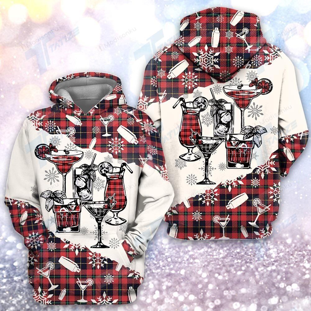 Bartender Hoodie Bartender Drinks Christmas Plaid Black Red Hoodie