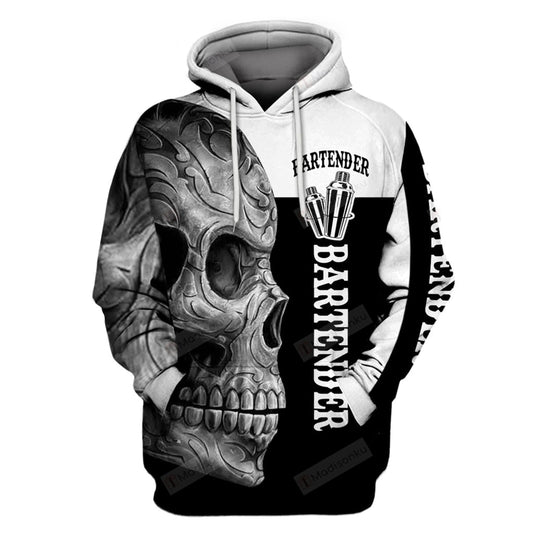 Bartender Hoodie Bartender Skull Black White 3D Hoodie