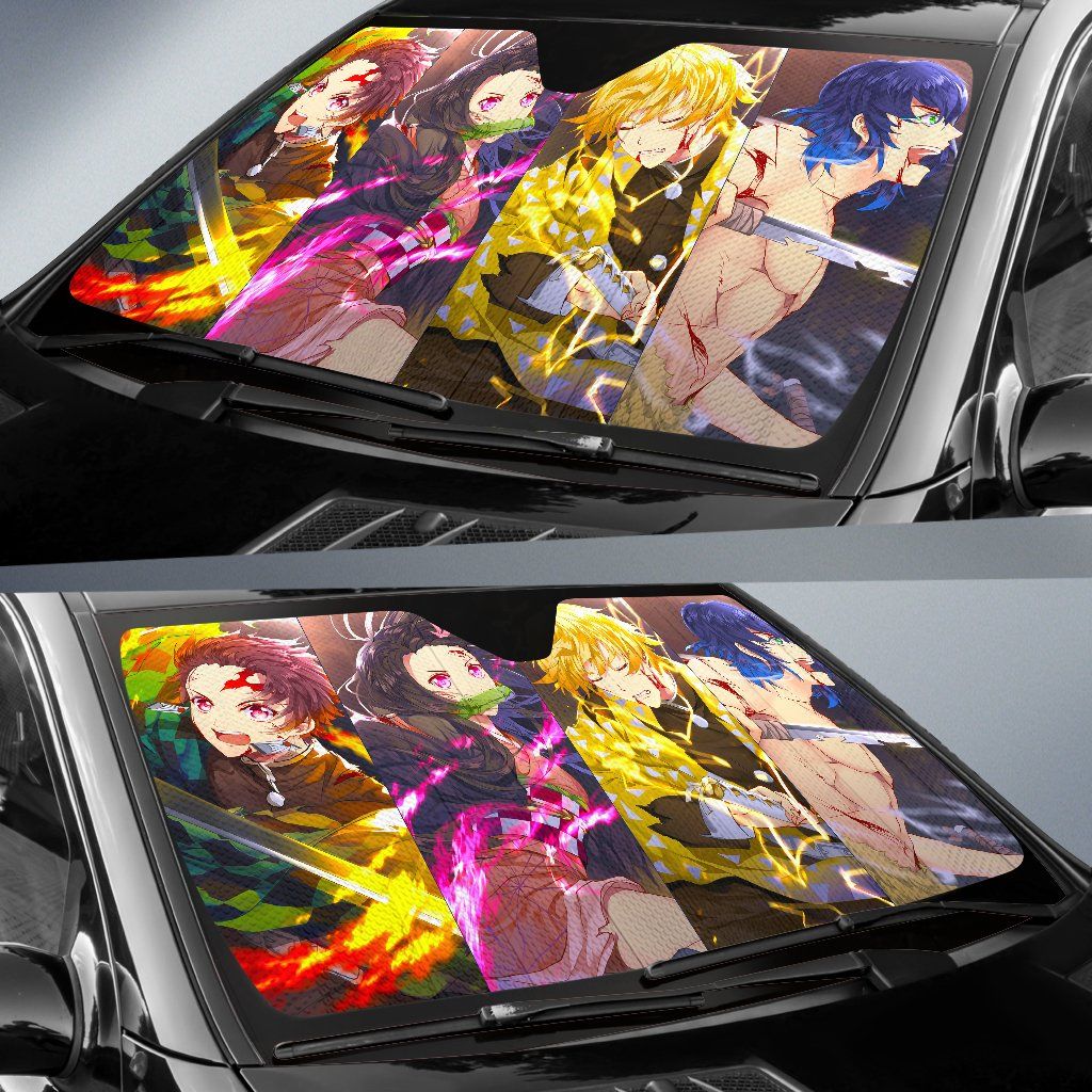 Demon Slayer Windshield Shade Tanjiro Nezuko Zenitsu And Inosuke Car Sun Shade Demon Slayer Car Sun Shade