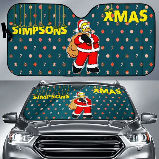 The Simpsons Windshield Shade Simpsons Wearing Santa Claus Clothes Car Sun Shade The Simpsons Car Sun Shade