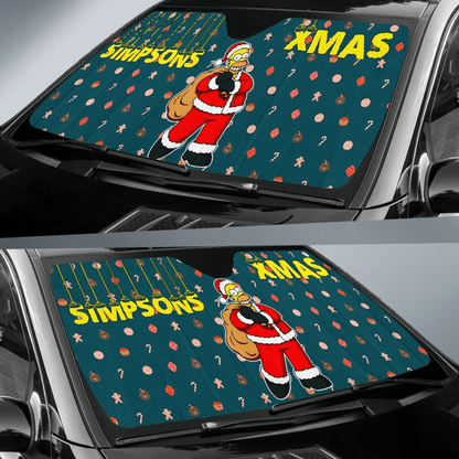 The Simpsons Windshield Shade Simpsons Wearing Santa Claus Clothes Car Sun Shade The Simpsons Car Sun Shade