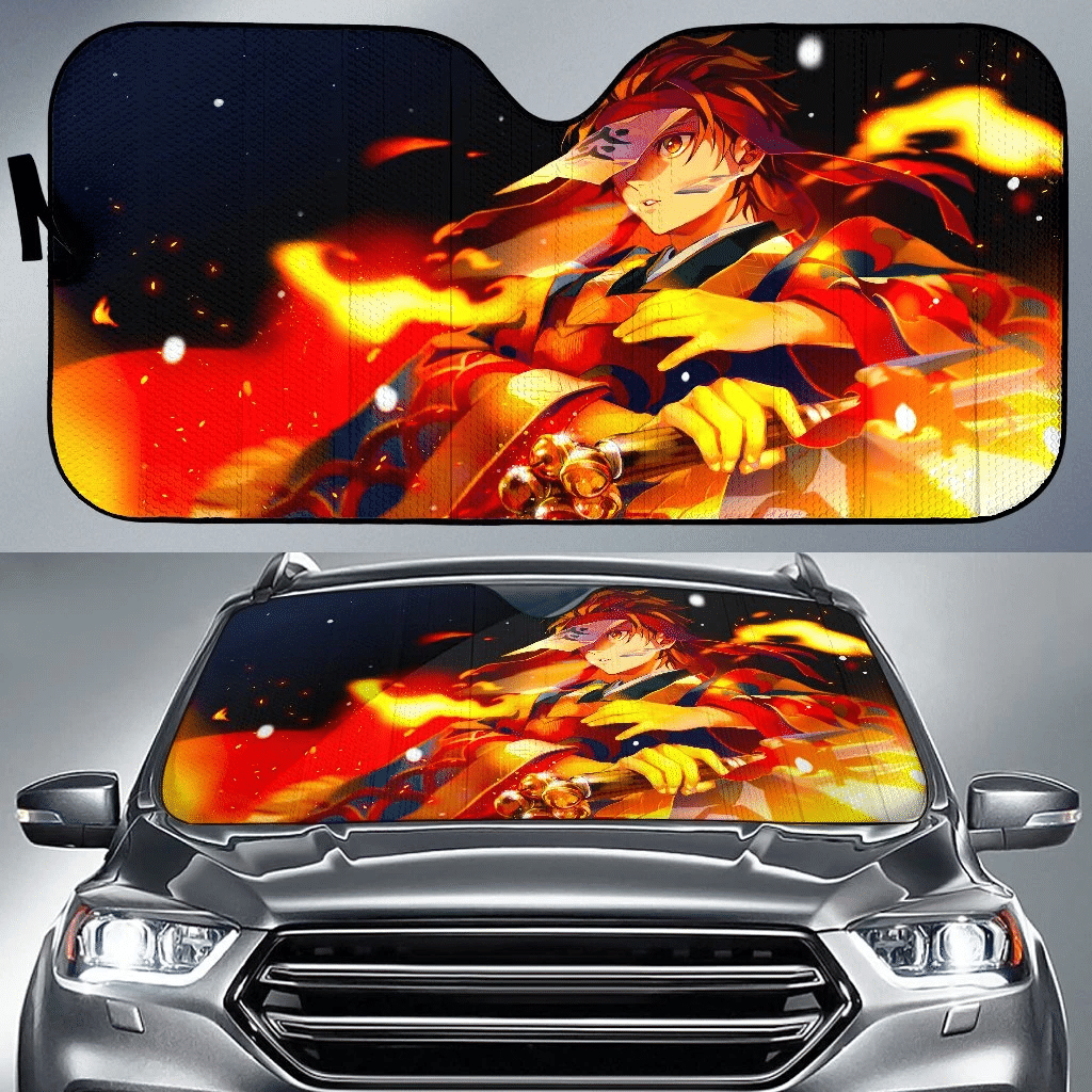 Demon Slayer Windshield Shade Tanjiro Sun Breathing Car Sun Shade Demon Slayer Car Sun Shade