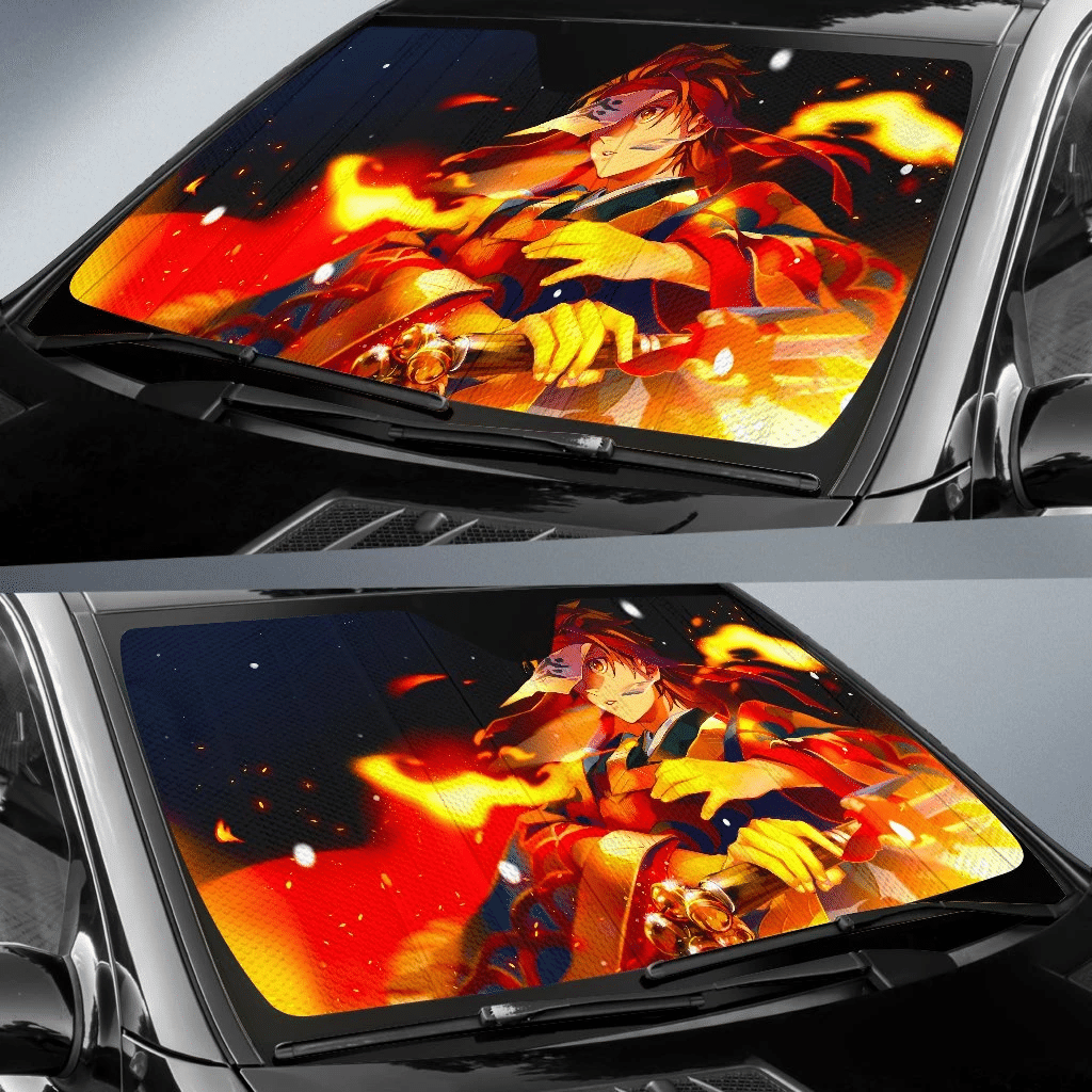 Demon Slayer Windshield Shade Tanjiro Sun Breathing Car Sun Shade Demon Slayer Car Sun Shade