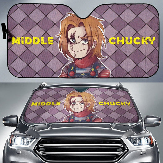 Horror Chucky Windshield Shade Middle Chucky Doll Cartoon Car Sun Shade Horror Chucky Car Sun Shade