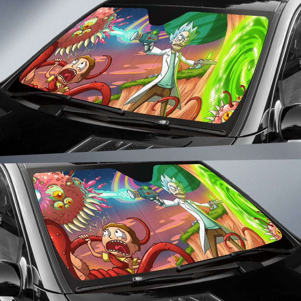 Rick And Morty Windshield Shade Rick And Morty Fighting Monster Car Sun Shade Rick And Morty Car Sun Shade