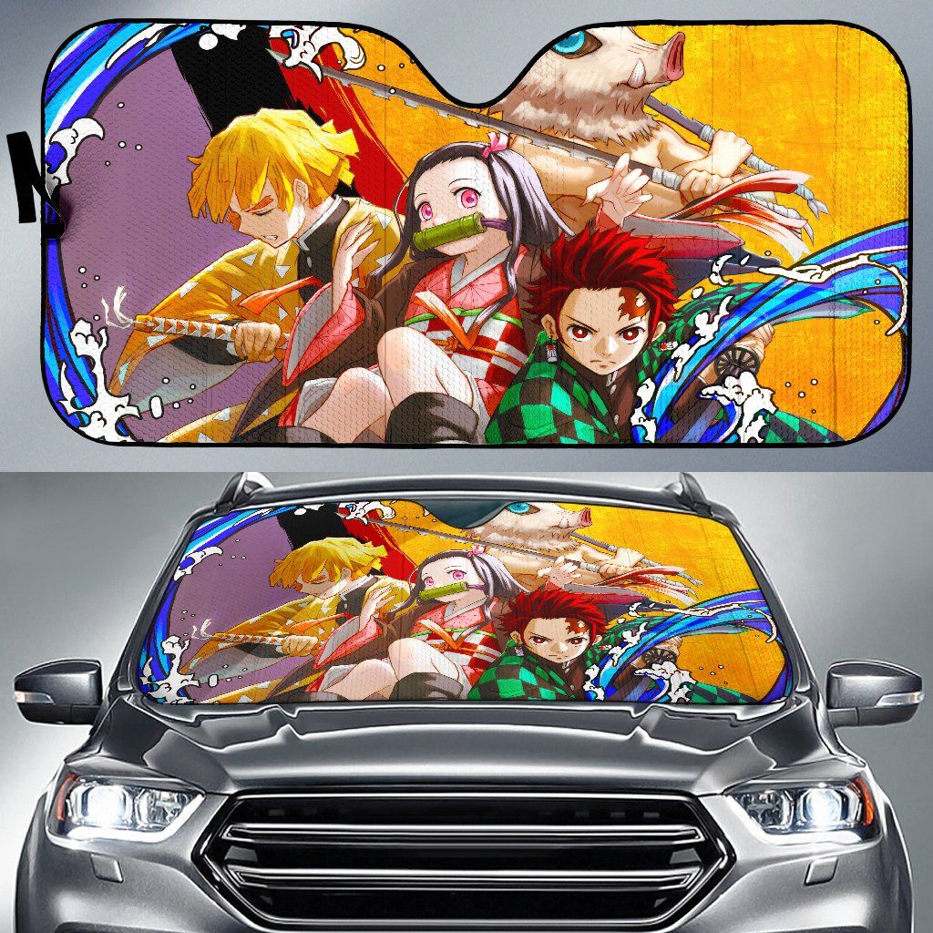 Demon Slayer Windshield Shade Tanjiro And Friends Car Sun Shade Demon Slayer Car Sun Shade