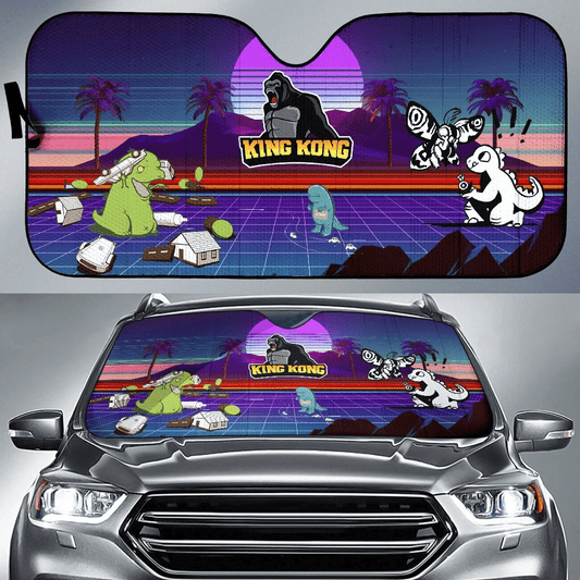 King Kong Windshield Shade King Kong Retrowave Car Sun Shade King Kong Car Sun Shade