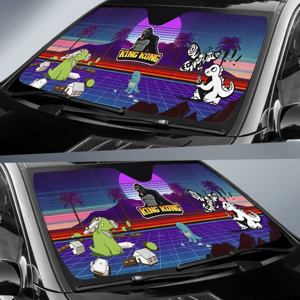 King Kong Windshield Shade King Kong Retrowave Car Sun Shade King Kong Car Sun Shade