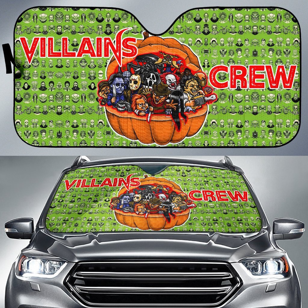 Horror Windshield Shade Villains Crew In Pumpkin Green Patterns Car Sun Shade Horror Car Sun Shade