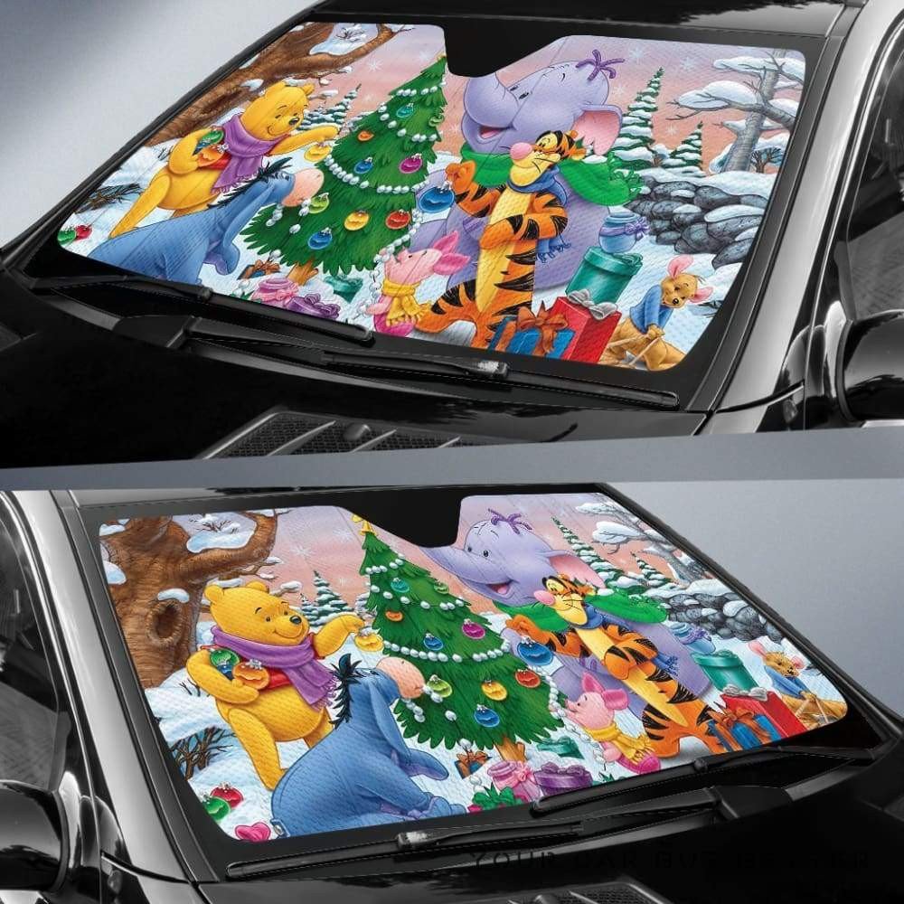 DN Winnie The Pooh Windshield Shade Pooh Celebrates Christmas With Friends Car Sun Shade DN Winnie The Pooh Car Sun Shade