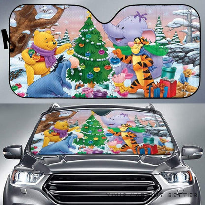 DN Winnie The Pooh Windshield Shade Pooh Celebrates Christmas With Friends Car Sun Shade DN Winnie The Pooh Car Sun Shade