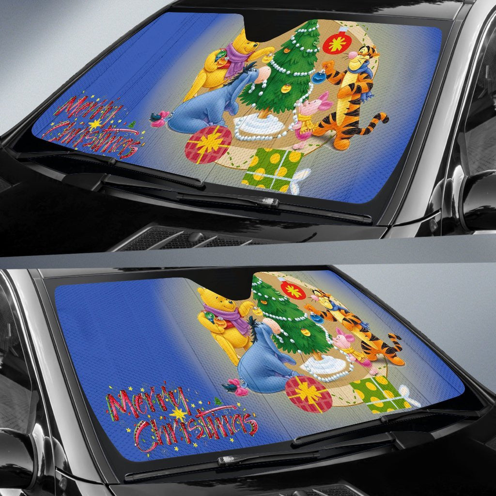 DN Winnie The Pooh Windshield Shade Merry Christmas Winnie The Pooh And Friends Car Sun Shade DN Winnie The PoohCar Sun Shade