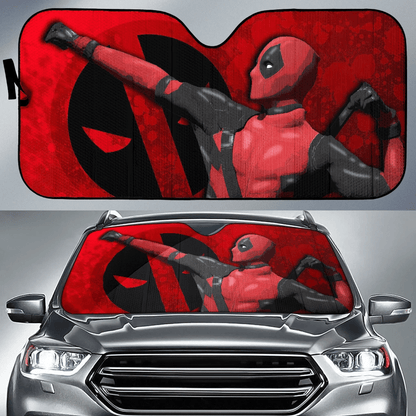 MV Deadpool Windshield Shade MV Deadpool Symbol Funny Red Car Sun Shade MV Deadpool Car Sun Shade