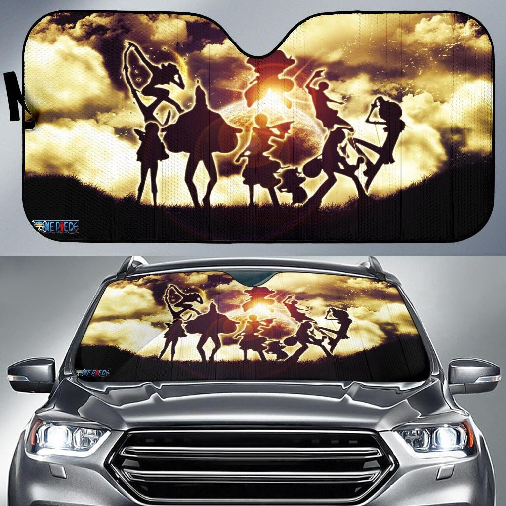 One Piece Windshield Shade Luffy Sanji Zoro Team Silhouette Sky Car Sun Shade One Piece Car Sun Shade