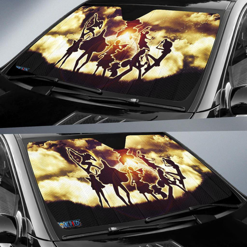 One Piece Windshield Shade Luffy Sanji Zoro Team Silhouette Sky Car Sun Shade One Piece Car Sun Shade