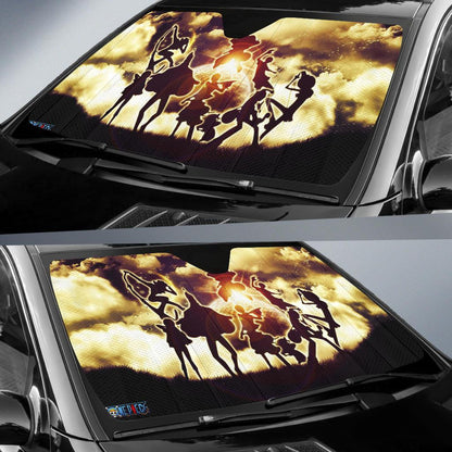 One Piece Windshield Shade Luffy Sanji Zoro Team Silhouette Sky Car Sun Shade One Piece Car Sun Shade