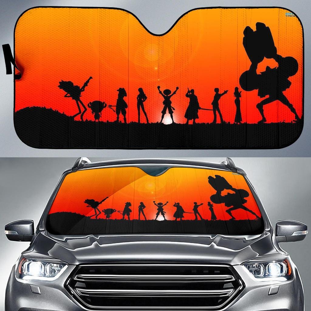 One Piece Windshield Shade One Piece Pirate Team Silhouette Sunset Car Sun Shade One Piece Car Sun Shade