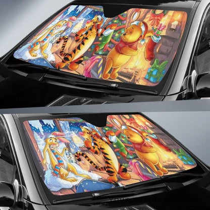 DN Winnie The Pooh Windshield Shade Pooh Christmas Night With Friends Car Sun Shade DN Winnie The Pooh Car Sun Shade