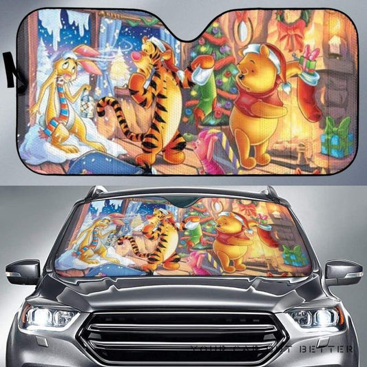 DN Winnie The Pooh Windshield Shade Pooh Christmas Night With Friends Car Sun Shade DN Winnie The Pooh Car Sun Shade