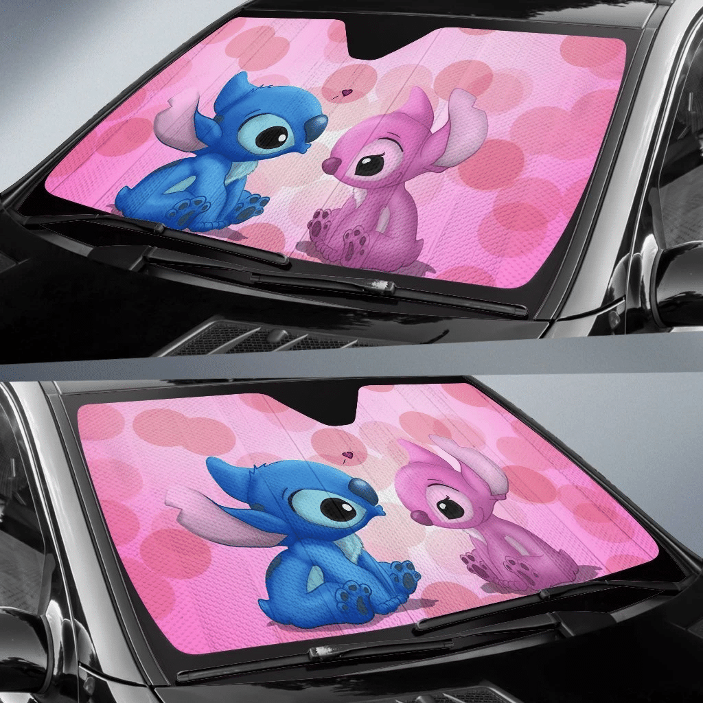 DN Stitch Windshield Shade Stitch And Angel Couple Cute Car Sun Shade DN Stitch Car Sun Shade