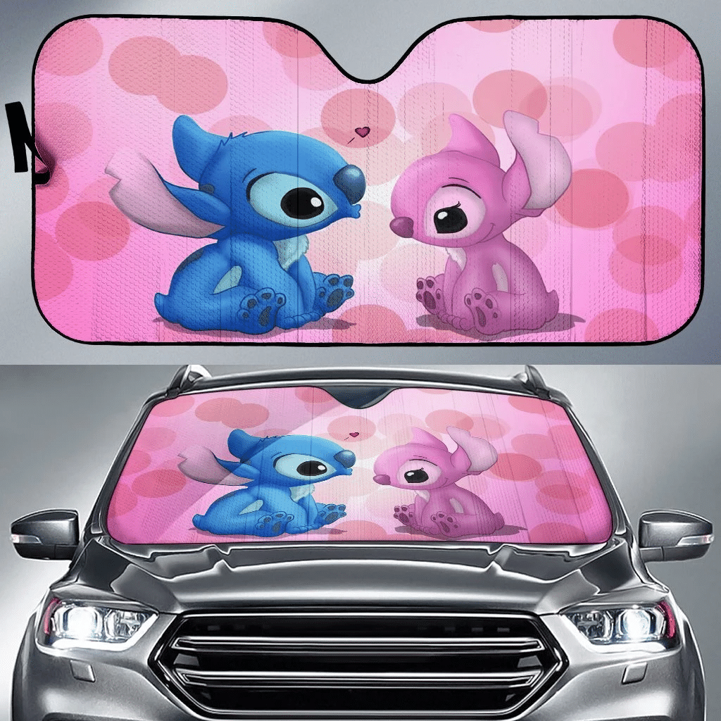 DN Stitch Windshield Shade Stitch And Angel Couple Cute Car Sun Shade DN Stitch Car Sun Shade