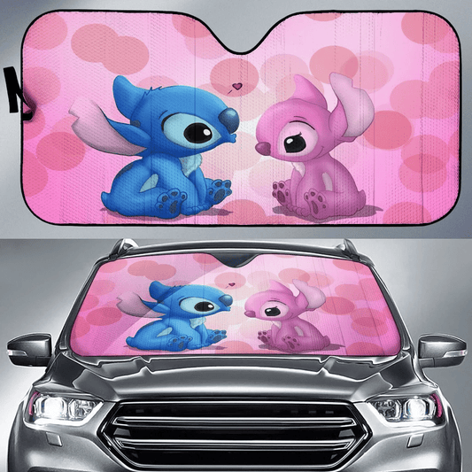 DN Stitch Windshield Shade Stitch And Angel Couple Cute Car Sun Shade DN Stitch Car Sun Shade