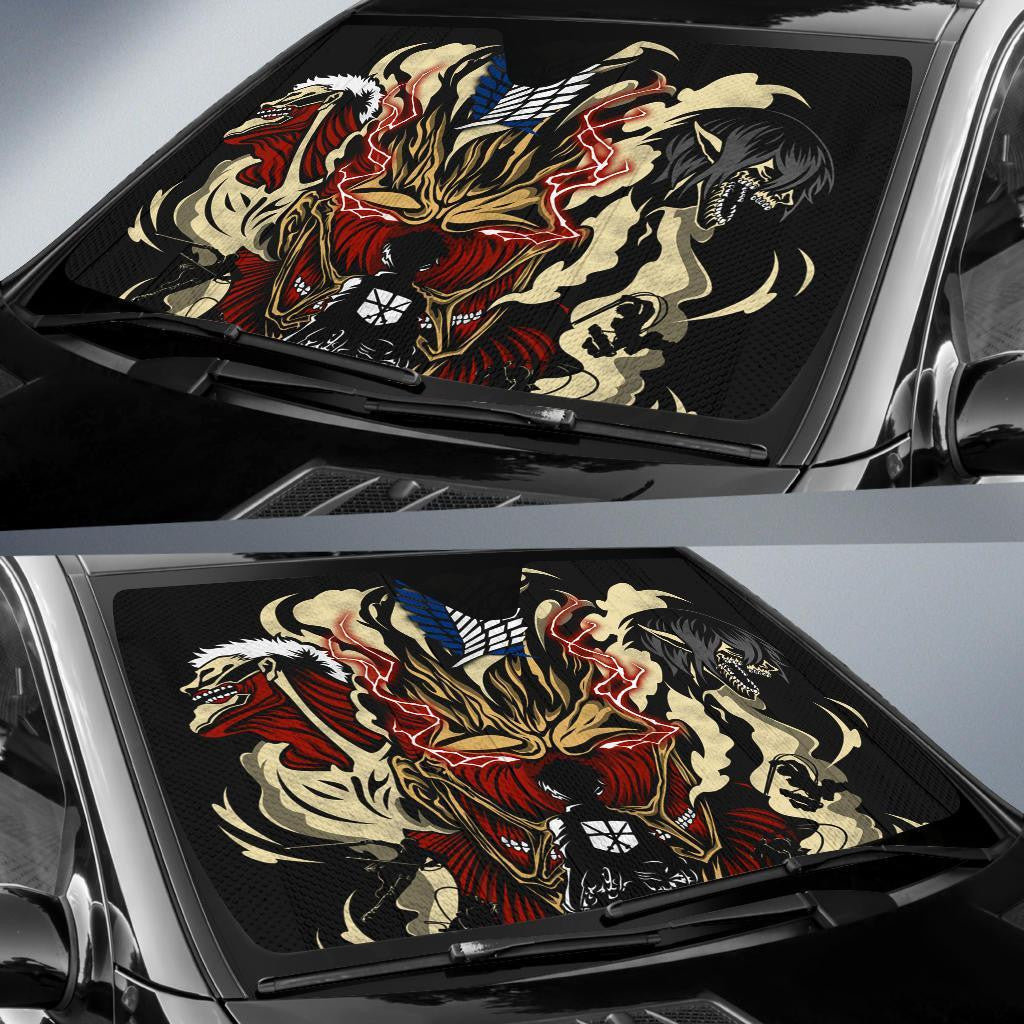 Attack On Titan Windshield Shade Levi Against Titans Art Car Sun Shade Attack On Titan Car Sun Shade