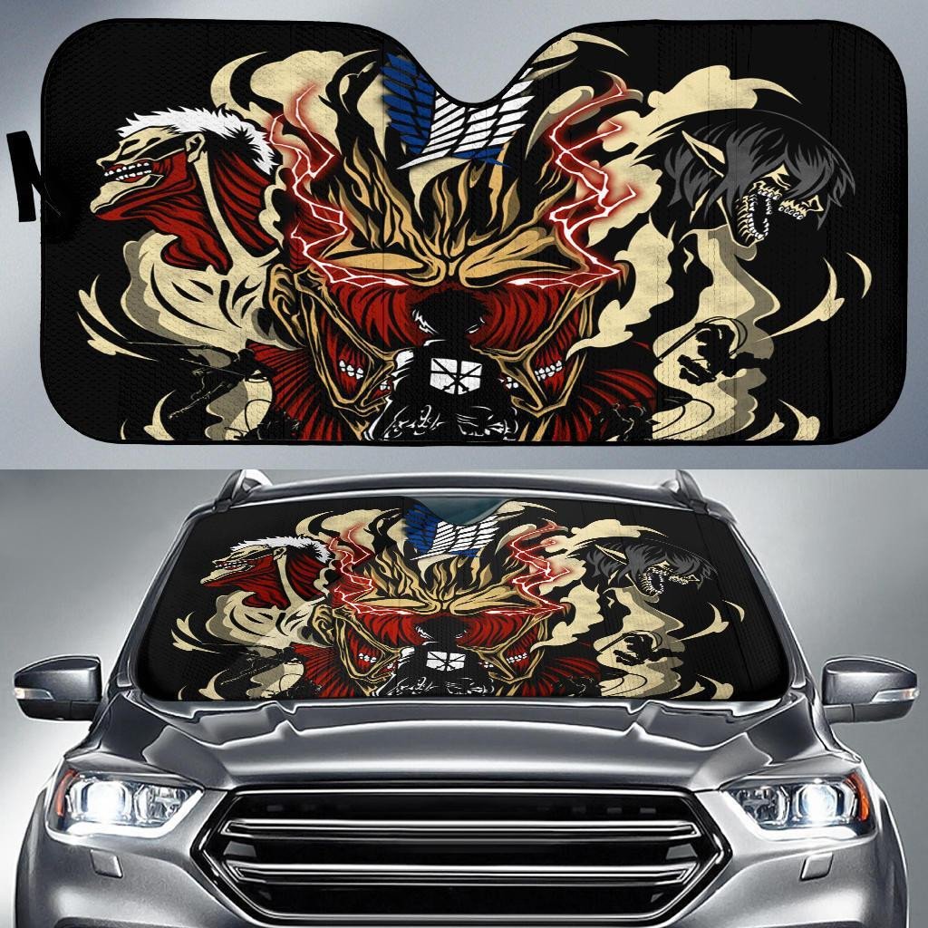 Attack On Titan Windshield Shade Levi Against Titans Art Car Sun Shade Attack On Titan Car Sun Shade