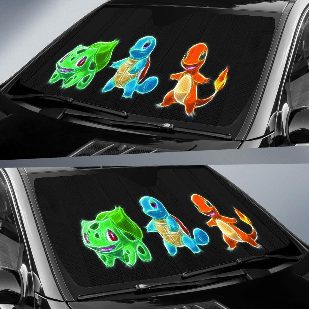 Pokemon Windshield Shade Bulbasaur Charmander Squirtle Neon Car Sun Shade Pokemon Car Sun Shade