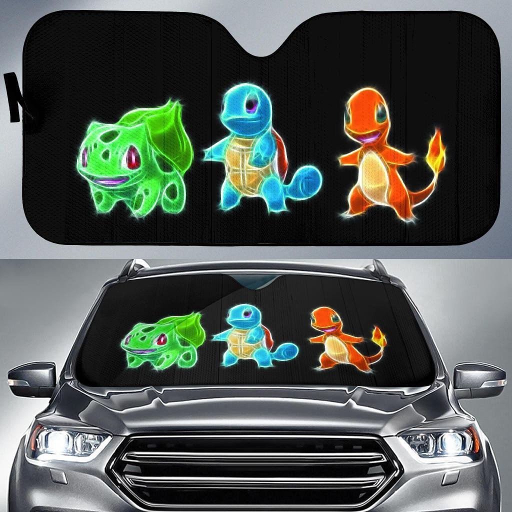 Pokemon Windshield Shade Bulbasaur Charmander Squirtle Neon Car Sun Shade Pokemon Car Sun Shade