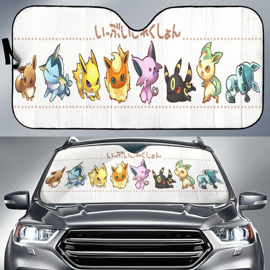 Pokemon Windshield Shade Eevee All Types Chibi Cute Car Sun Shade Pokemon Car Sun Shade