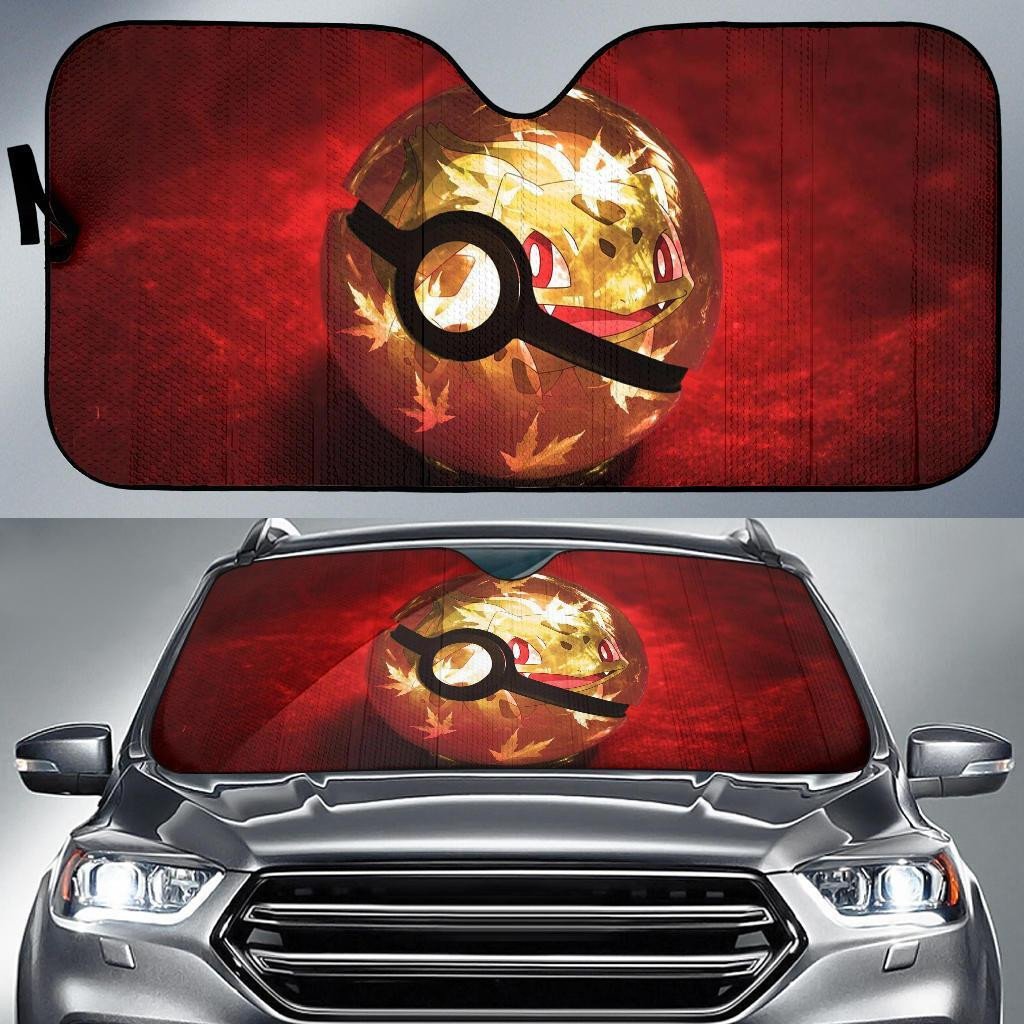 Pokemon Windshield Shade Golden Pokemon Ball With Bulbasaur Car Sun Shade Pokemon Car Sun Shade