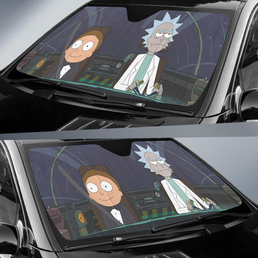 Rick And Morty Windshield Shade Rick Driving Spaceship With Morty Car Sun Shade Rick And Morty Car Sun Shade