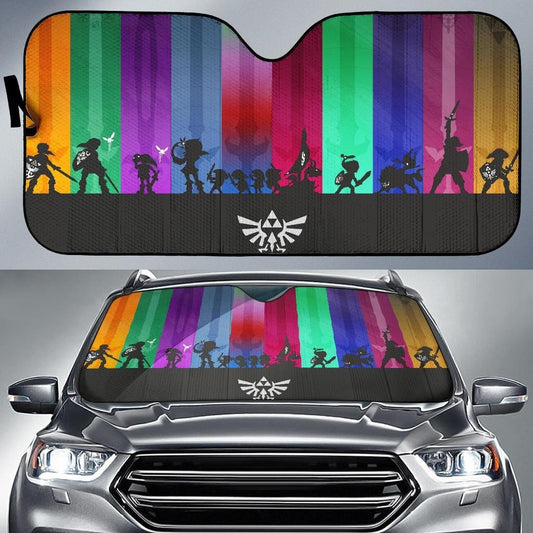 LOZ Windshield Shade Legend of Zelda Colorful Silhouette Car Sun Shade LOZ Car Sun Shade