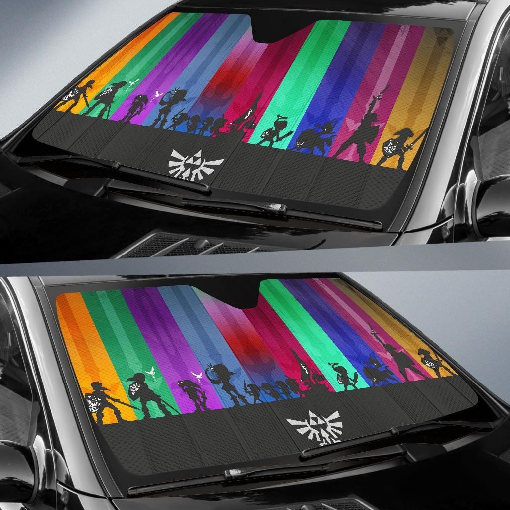 LOZ Windshield Shade Legend of Zelda Colorful Silhouette Car Sun Shade LOZ Car Sun Shade