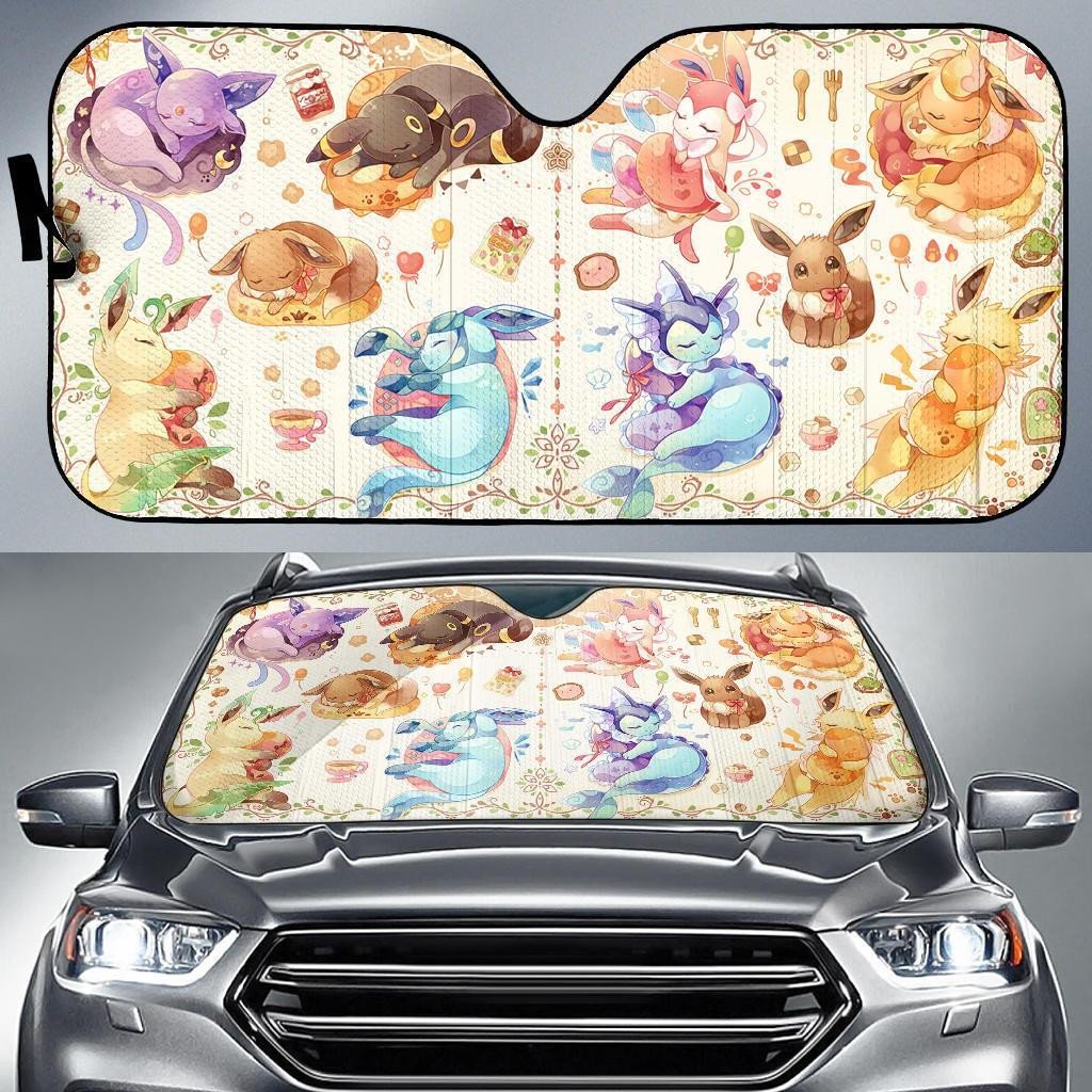 Pokemon Windshield Shade Eveelution Pokemon Chibi Cute Car Sun Shade Pokemon Car Sun Shade