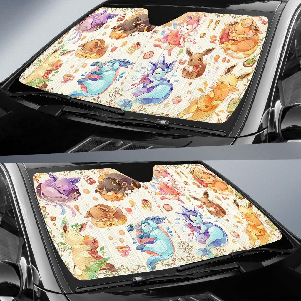 Pokemon Windshield Shade Eveelution Pokemon Chibi Cute Car Sun Shade Pokemon Car Sun Shade