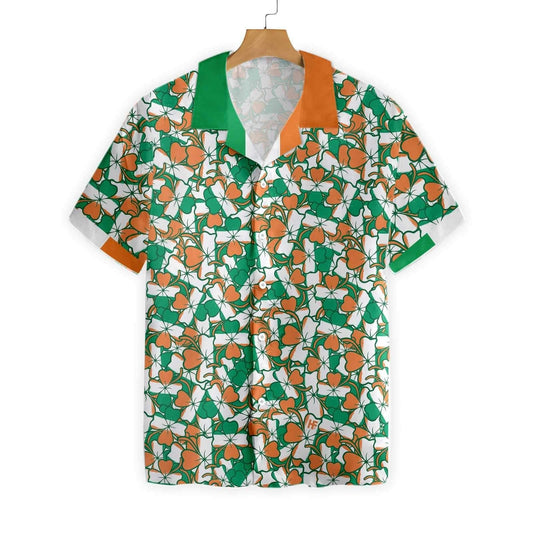 St Patrick's Day Hawaii Shirt Ireland Four Leaf Clover Pattern Aloha Shirt St Patrick's Day Shirt