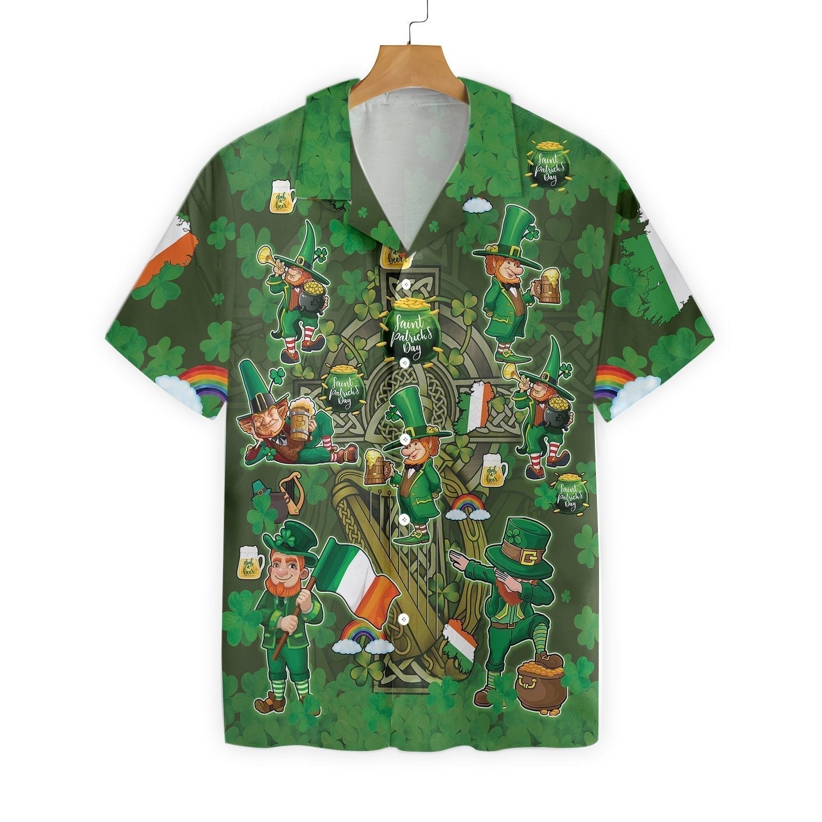 St Patrick's Day Hawaii Shirt Leprechauns Clover Aloha Shirt St Patrick's Day Shirt