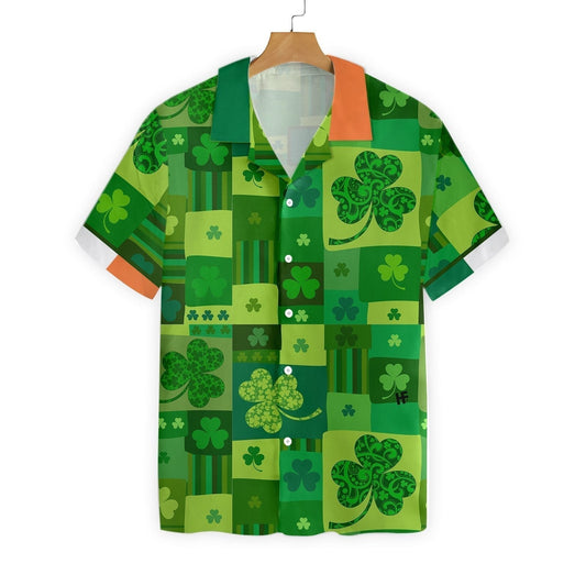 St Patrick's Day Hawaii Shirt Lucky Four Leaf Clover Pattern Aloha Shirt St Patrick's Day Shirt
