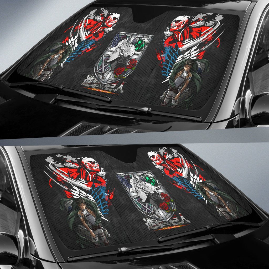 Attack On Titan Windshield Shade Levi Colossal Titan Transformer Metal AOT Corps Car Sun Shade Attack On Titan Car Sun Shade