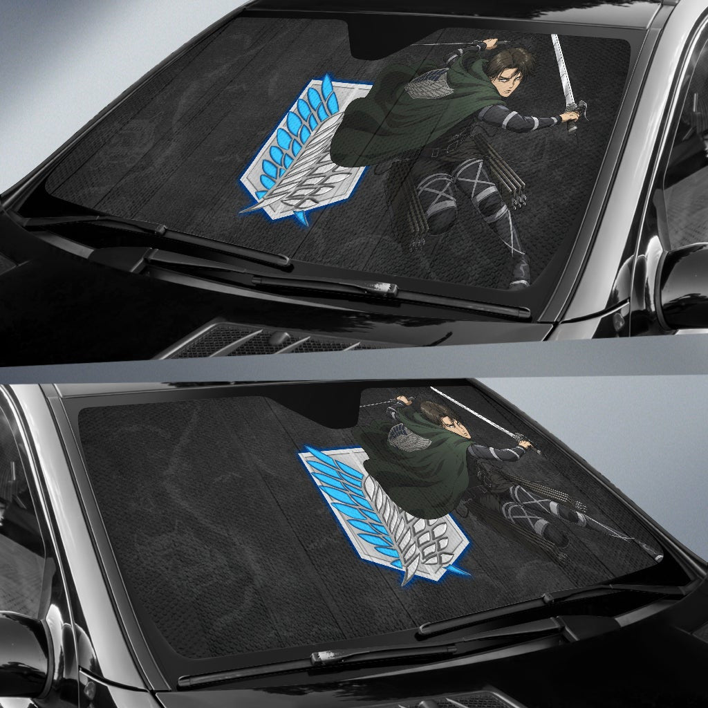 Attack On Titan Windshield Shade Angry Levi Ackerman Fighting Dark Smoking Grey Car Sun Shade Attack On Titan Car Sun Shade