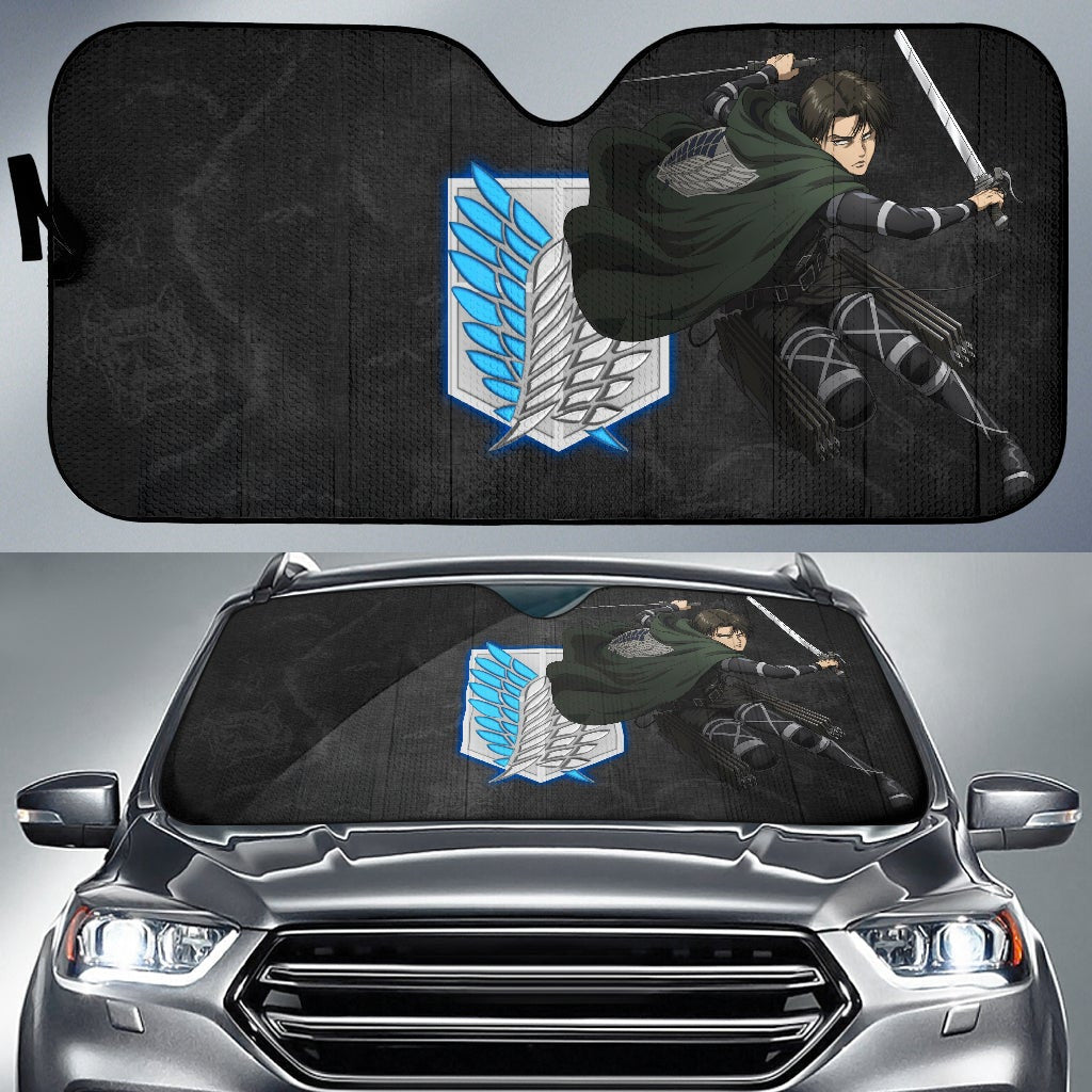 Attack On Titan Windshield Shade Angry Levi Ackerman Fighting Dark Smoking Grey Car Sun Shade Attack On Titan Car Sun Shade