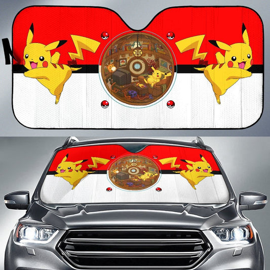 Pokemon Windshield Shade Dancing Pikachu Lying On Chair Car Sun Shade Pokemon Car Sun Shade