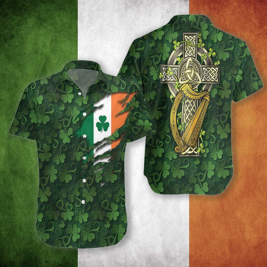 St Patrick's Day Hawaii Shirt Irish Flag Under Clover Aloha Shirt St Patrick's Day Shirt