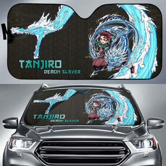 Demon Slayer Windshield Shade Tanjiro Water Breath Dragon Power Black Pattern Car Sun Shade Demon Slayer Car Sun Shade