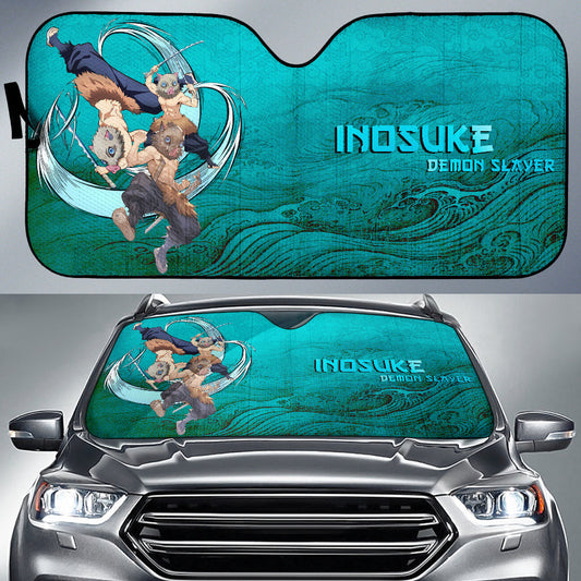 Demon Slayer Windshield Shade Inosuke Power Fighting Blue Car Sun Shade Demon Slayer Car Sun Shade